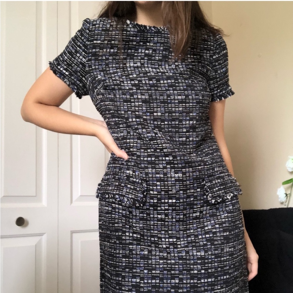 Banana Republic Black and Purple Tweed Shift Career Dress Size 6 EUC